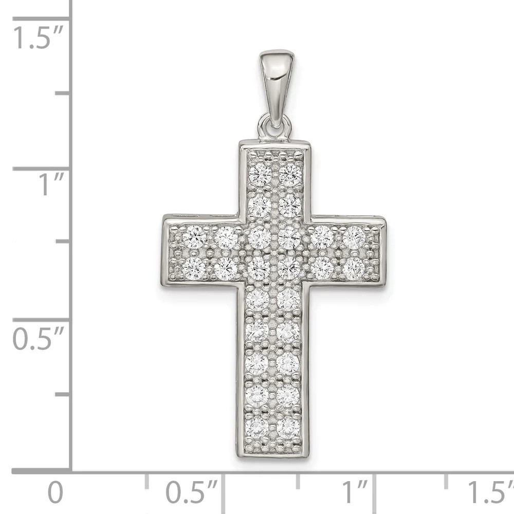 Sterling Silver Rhodium-Plated CZ Latin Cross Pendant