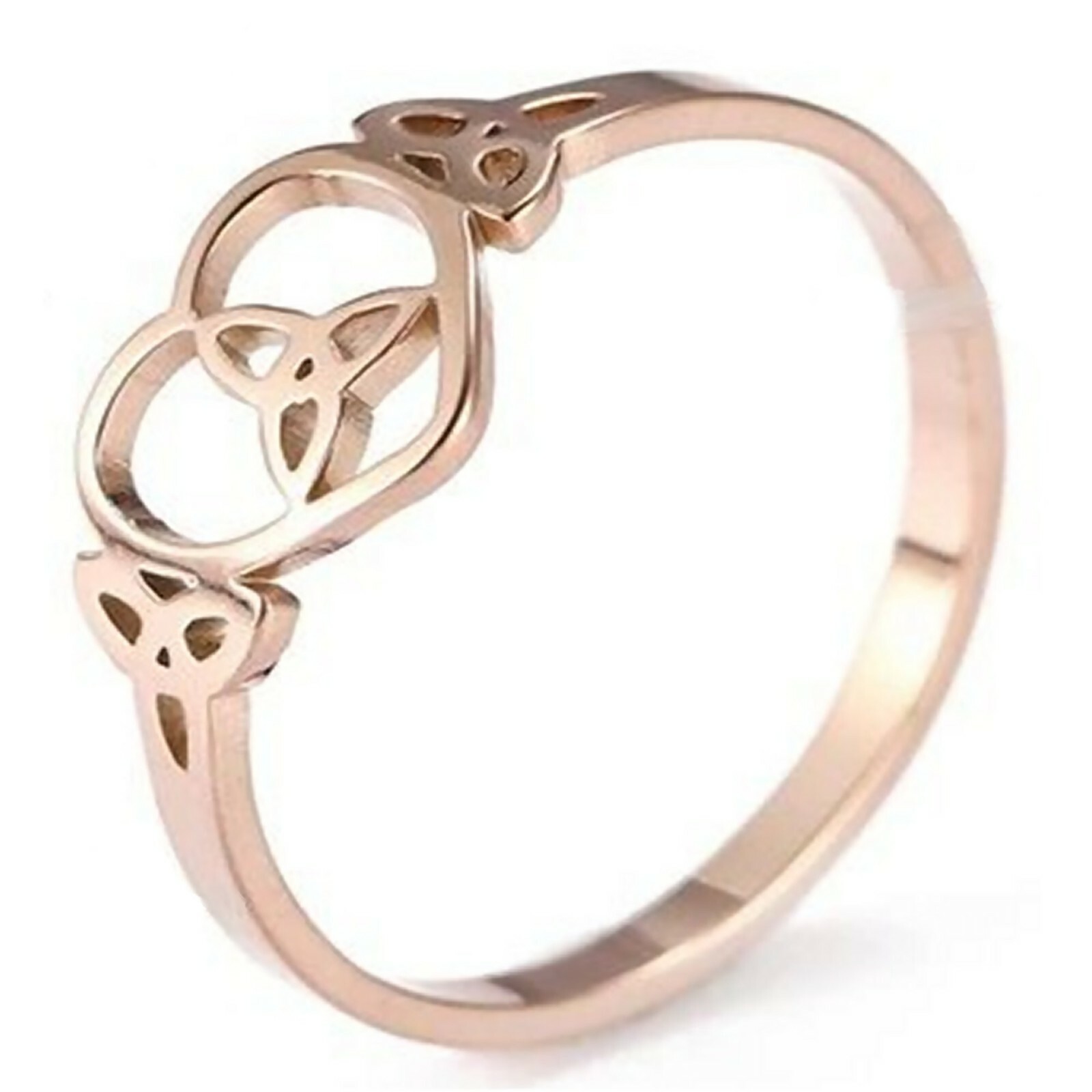 Celtic Heart Ring Womens Rose Gold Stainless Steel Trinity Knot Band