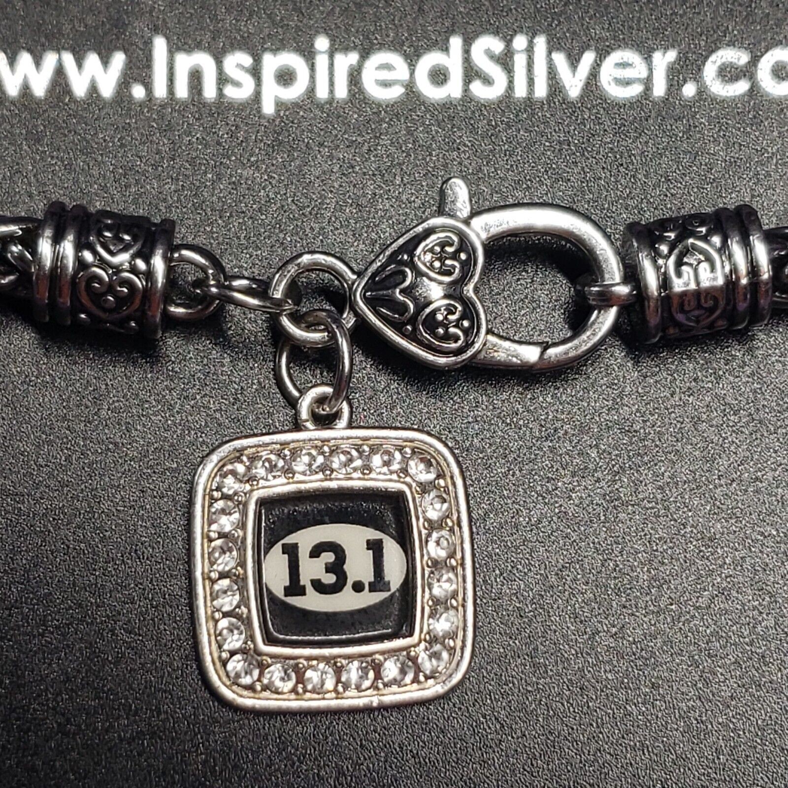 Inspired Silver Braided Chain Bracelet w/ “13.1” Half Marathon Charm, on card