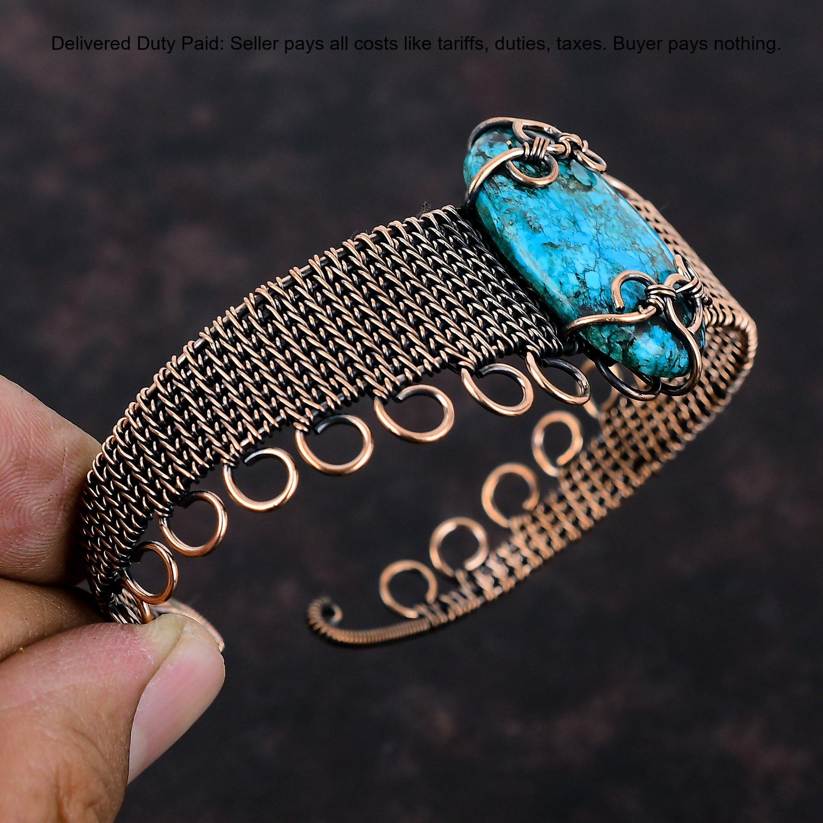 Copper Oval Tibetan Turquoise Stone Engagement Wire Wrapped Sister Trendy Bangle