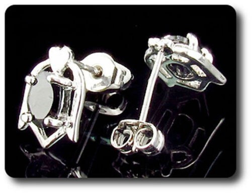 Earrings Black Sapphire 0 3/32×0 9/32in Gold Plated White 18 K&n
