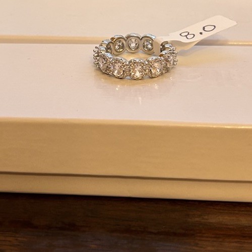 Size 8 Diamond CZ Silver Tone Eternity Band No Mark