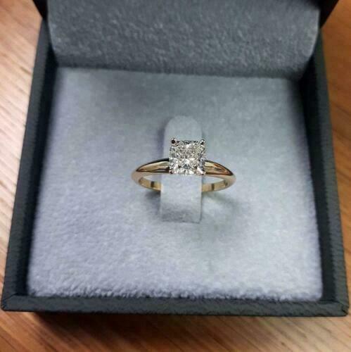 2Ct Cushion-Cut Simulated Diamond Solitaire Wedding Ring 14K Yellow Gold Finish