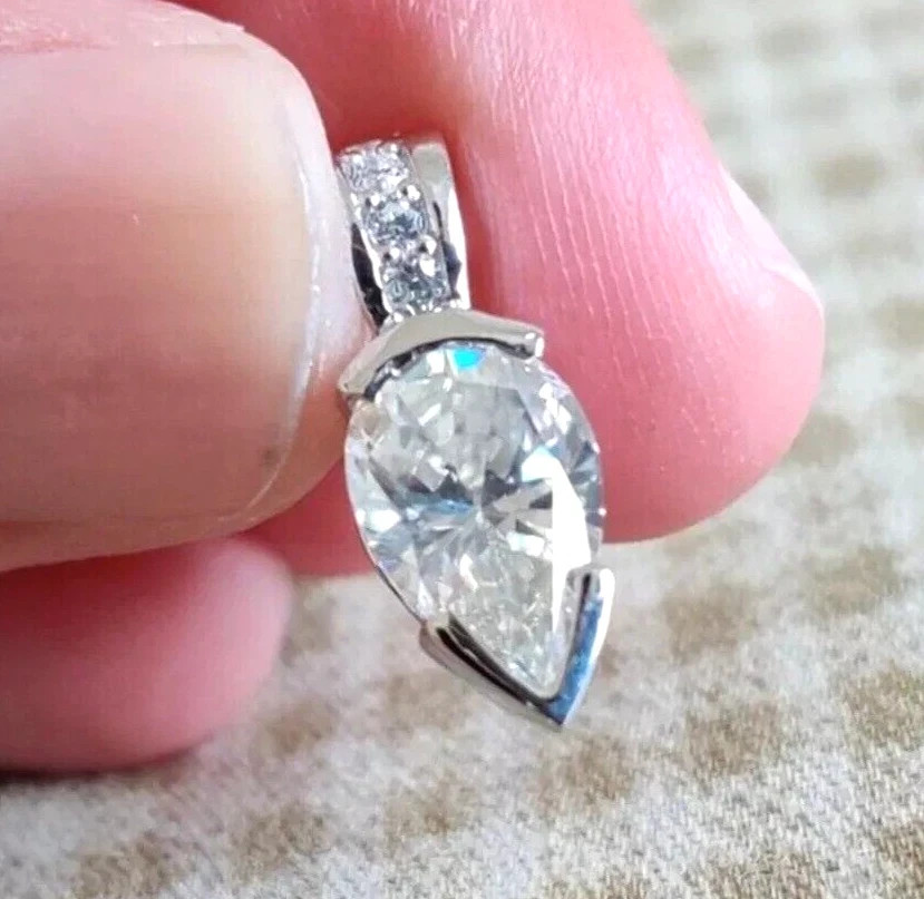 2.20 Ct Certified Pear Shape White Diamond Solitaire Pendant in 14k White Gold