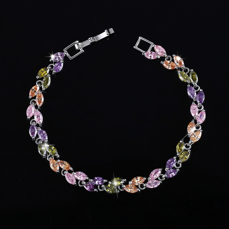 Fashion Silver Plated Marquise Cubic Zirconia Leaf Tennis Bracelet Women Jewelry