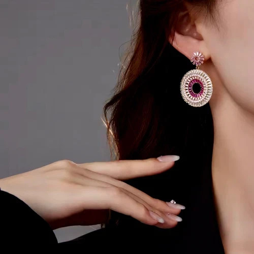 Lab-Created Pink Sapphire Wedding Hoop Chandelier Earrings 18k Gold Plated Gift