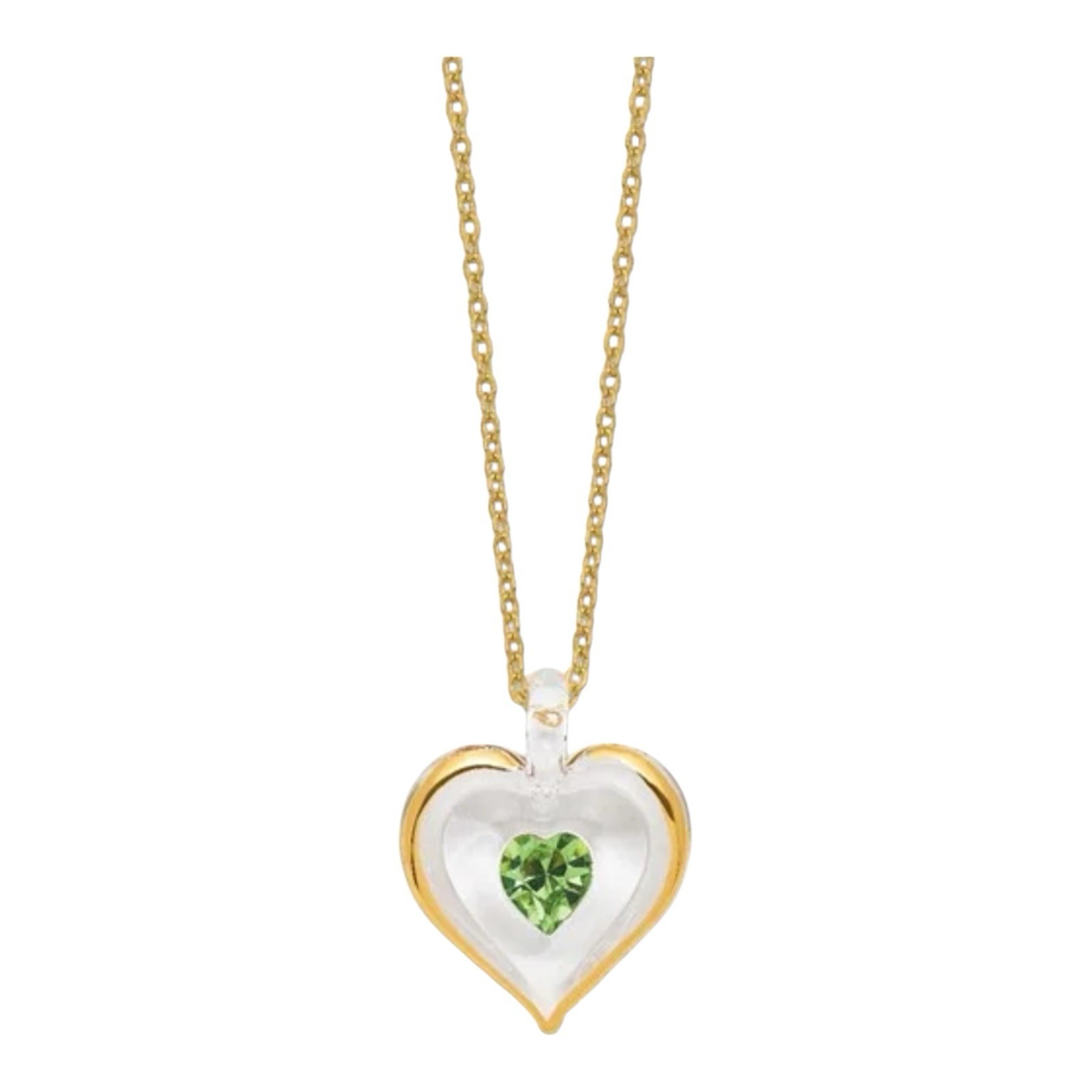 Necklace 22K Accent Gliding Gold Trim Glass Green August Birthstone Crystal 18″