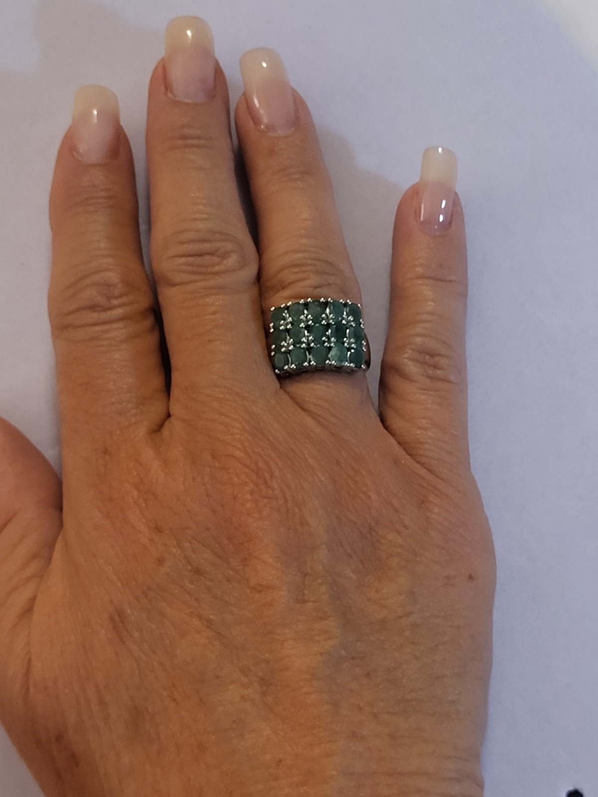 Mystical Zambian Green Emerald Rhodium over 925SS, Sz6, New