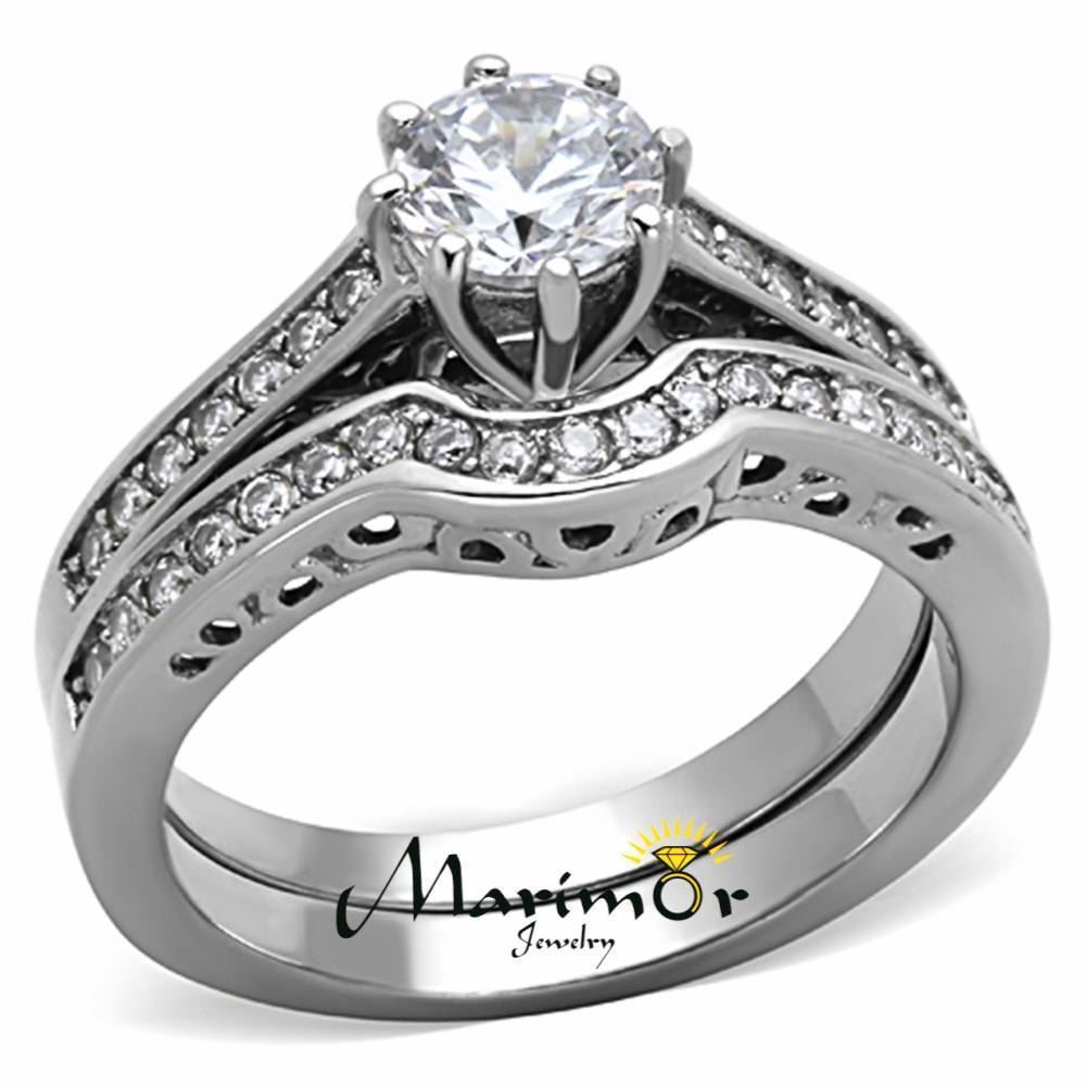Stainless Steel 1.85Ct Cubic Zirconia 316L Wedding Ring Set Women’s Size 5-10