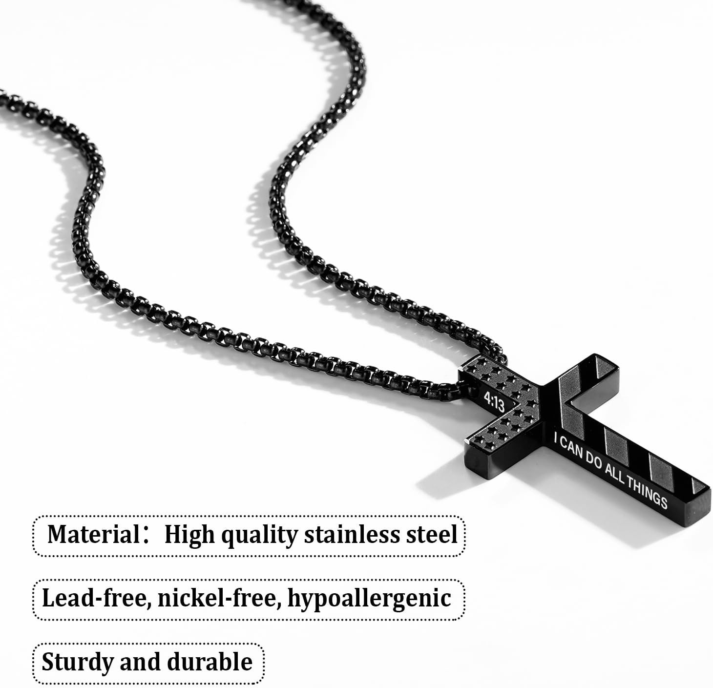 Fathers Day Gift – Cross Necklace for Men Boys, 316L Stainless Steel Chain Penda