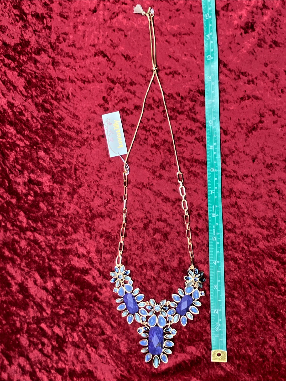 Lonna & Lilly Gold Tone Blue Stone Cluster Frontal Necklace NWT RP $78