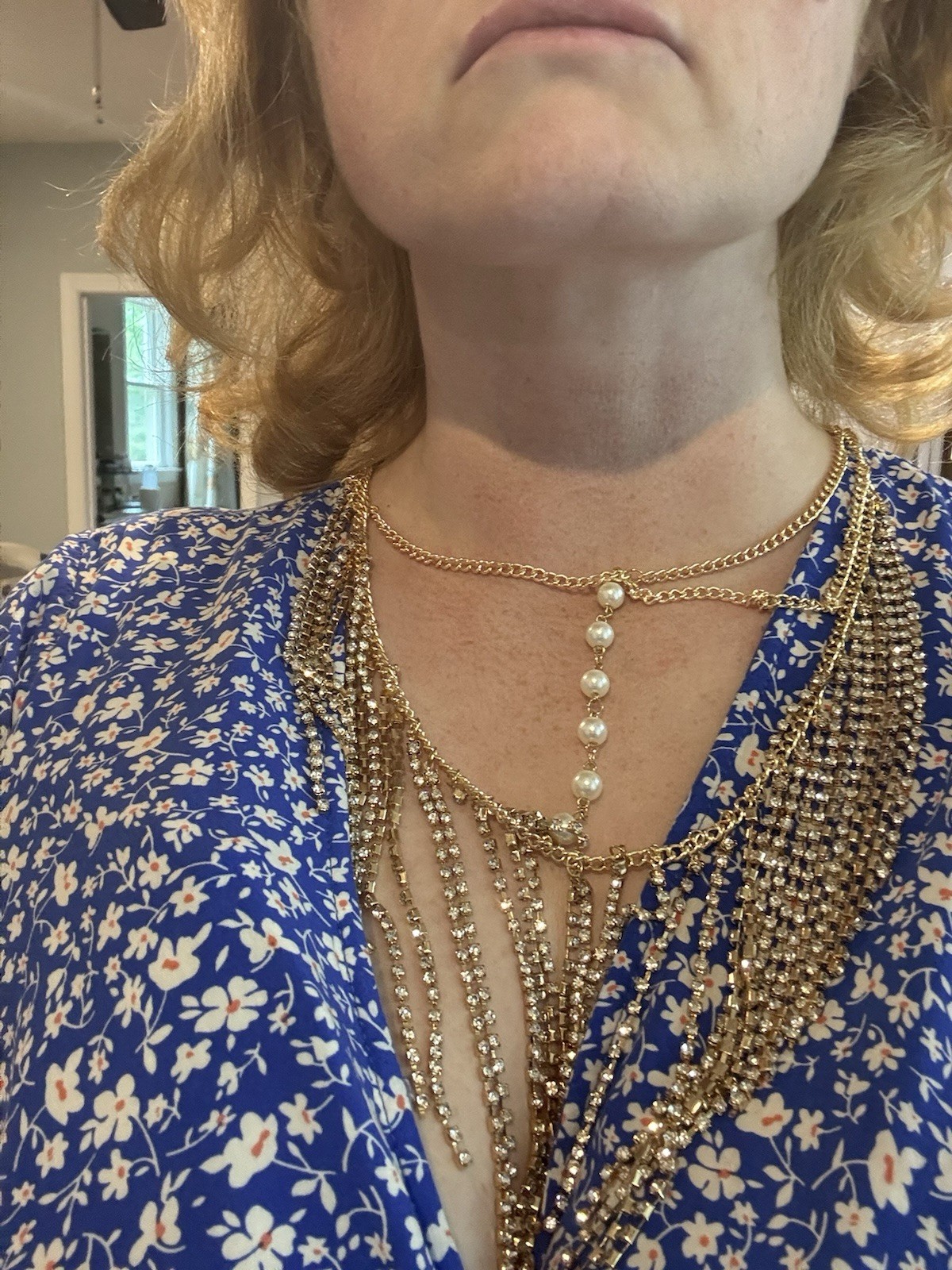 Avant Garde Fringe Necklace Gold Pearl Crystal NWOT