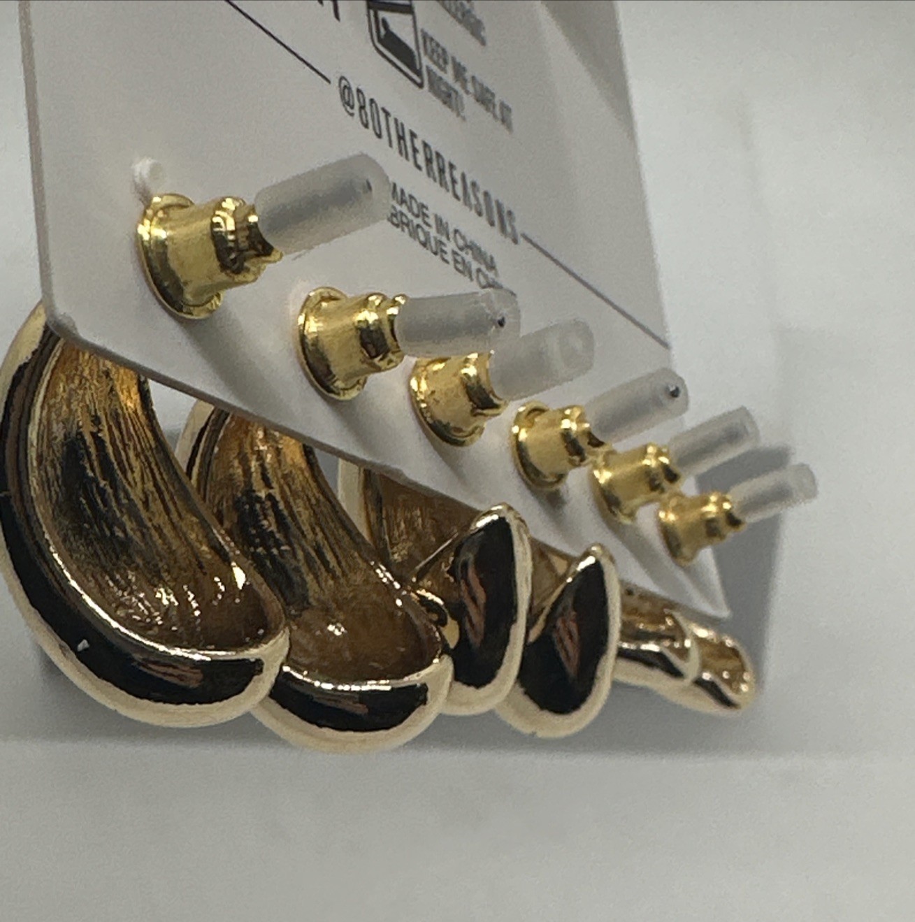 8 Other Reasons Gold Plated Post Back Half Moon 3 Pair Earrings Set NEW