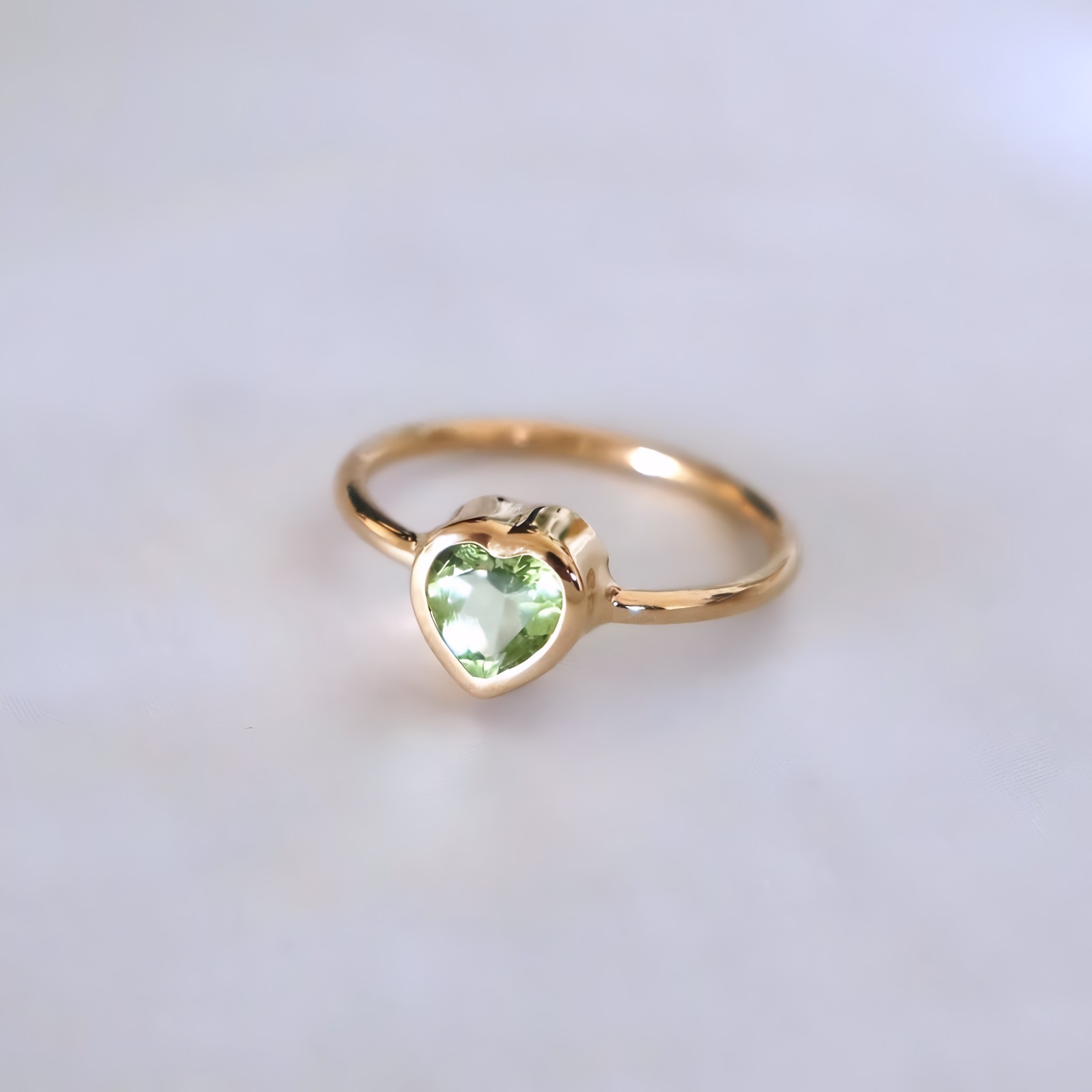 Natural Green Peridot Heart Ring 925 Sterling Silver Gold Plated Handmade Gift