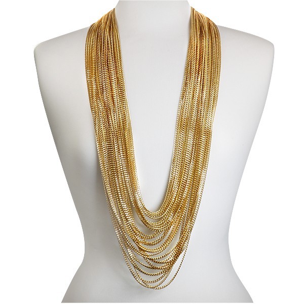 Arabella Gold Plated Aluminium Long Multi Layered Chain Fashion Necklace