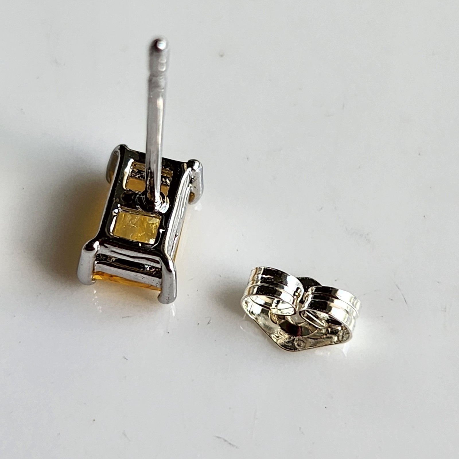 925 Sterling Silver 1CT Emerald Cut Citrine 5x7mm Earrings Gemstone Gold-Plated