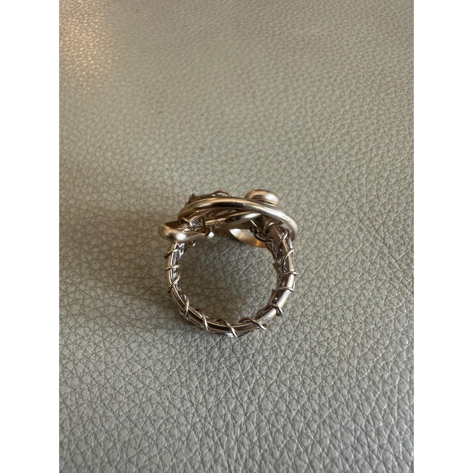 Crystalline Stone wrapped in 14kt Gold Fill Wire Fine Silver Crochet Band Size 6