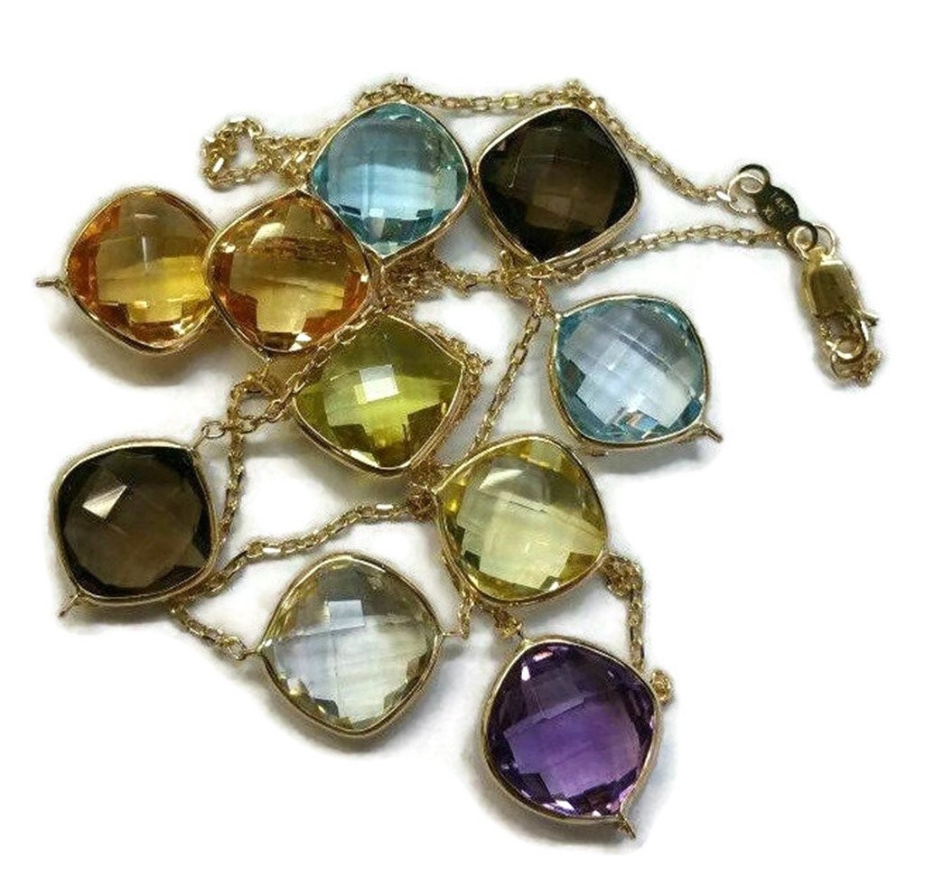 Sophia Fine Jewelry Multicolor Gemstones 24 Inches Necklace 14k Yellow Gold