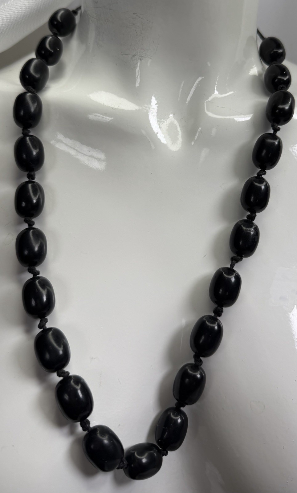 Black Bead Adjustable Cord Necklace Hand Knotted Boho Tribal Artisan Statement