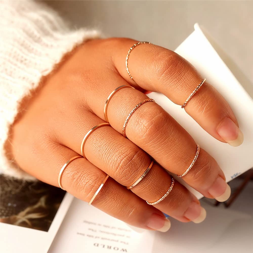 10 PCS 12mm 18K Gold Plated Simple Stacking Midi Rings Band Set Comfort