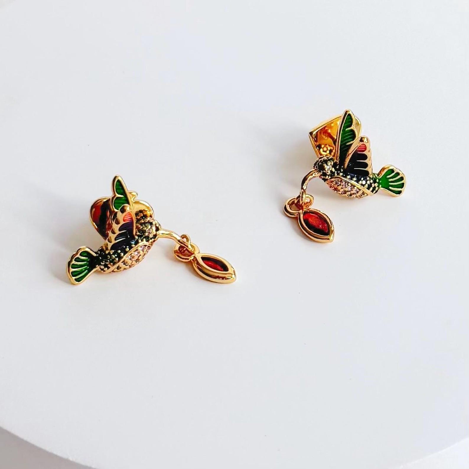 Kate humming bird red stud earrings Gift for her