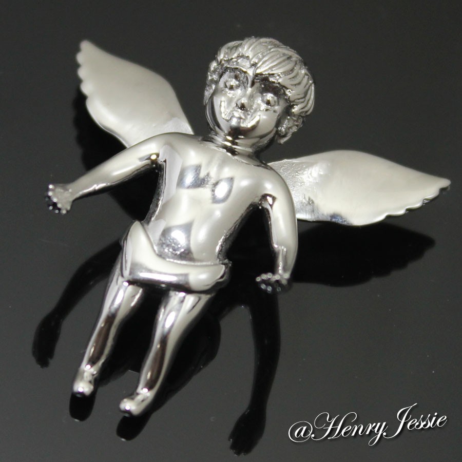 18-32″MEN Stainless Steel 2mm Silver Box Link Chain Little ANGEL 3D Pendant*P48
