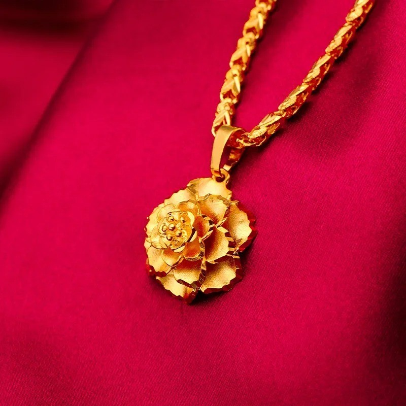 24K Gold panted Women’s Fashion Three-dimensional Flower Necklace Pendant