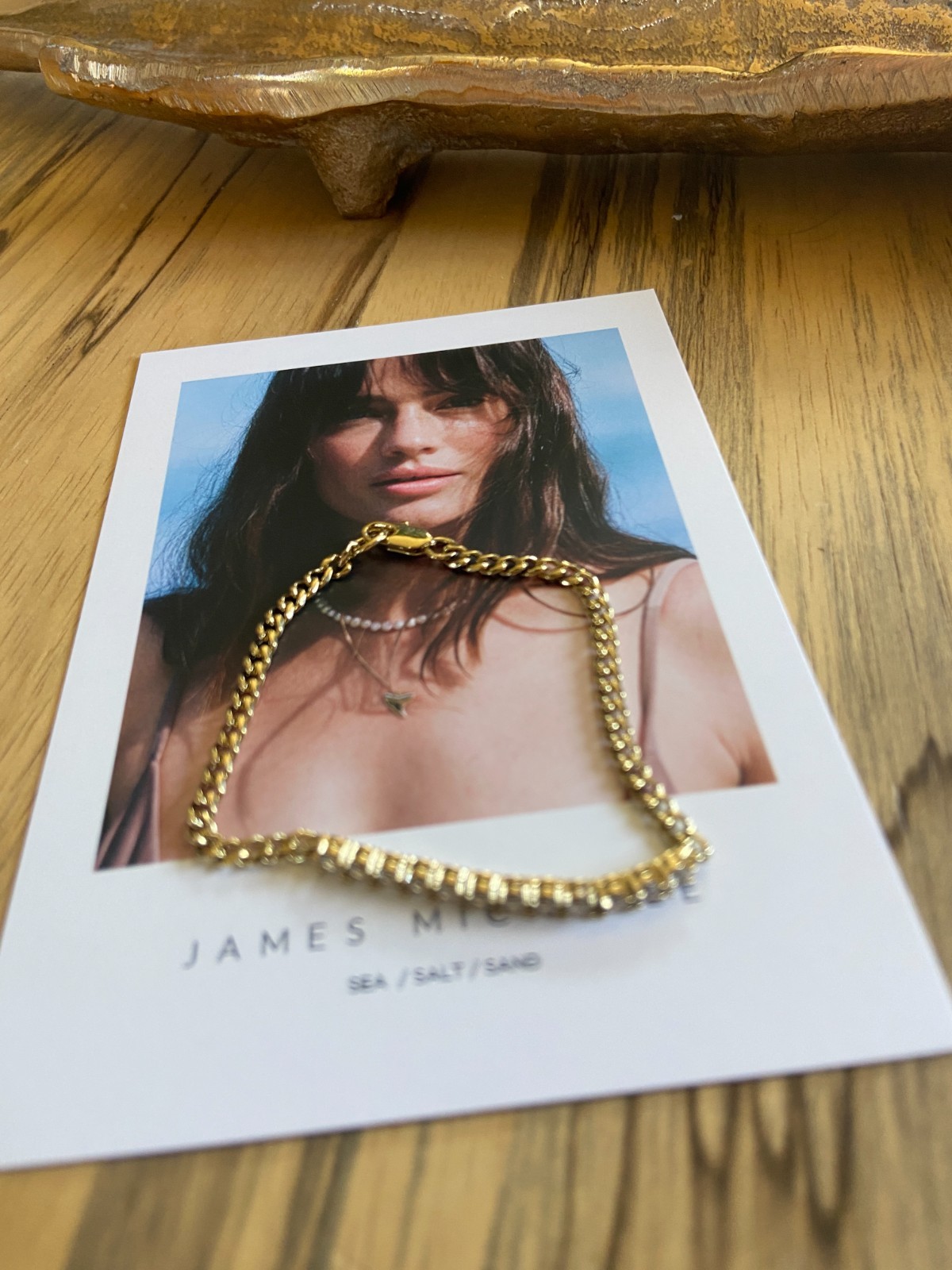 NEW $88 JAMES MICHELLE TENNIS CHAIN Bracelet ~GORGEOUS GOLD 7″