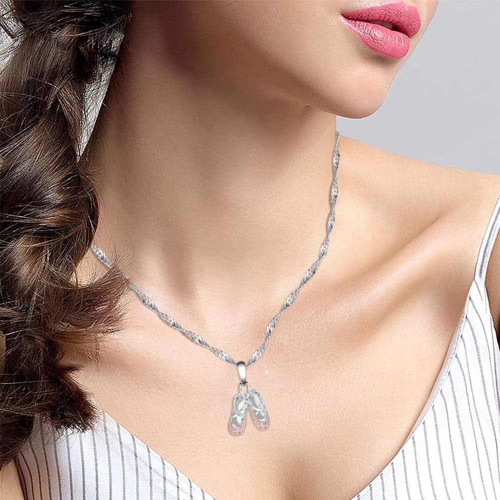925 Sterling Silver Dance Recital Gifts for Girls Ballerina Necklace Jewelry Cub