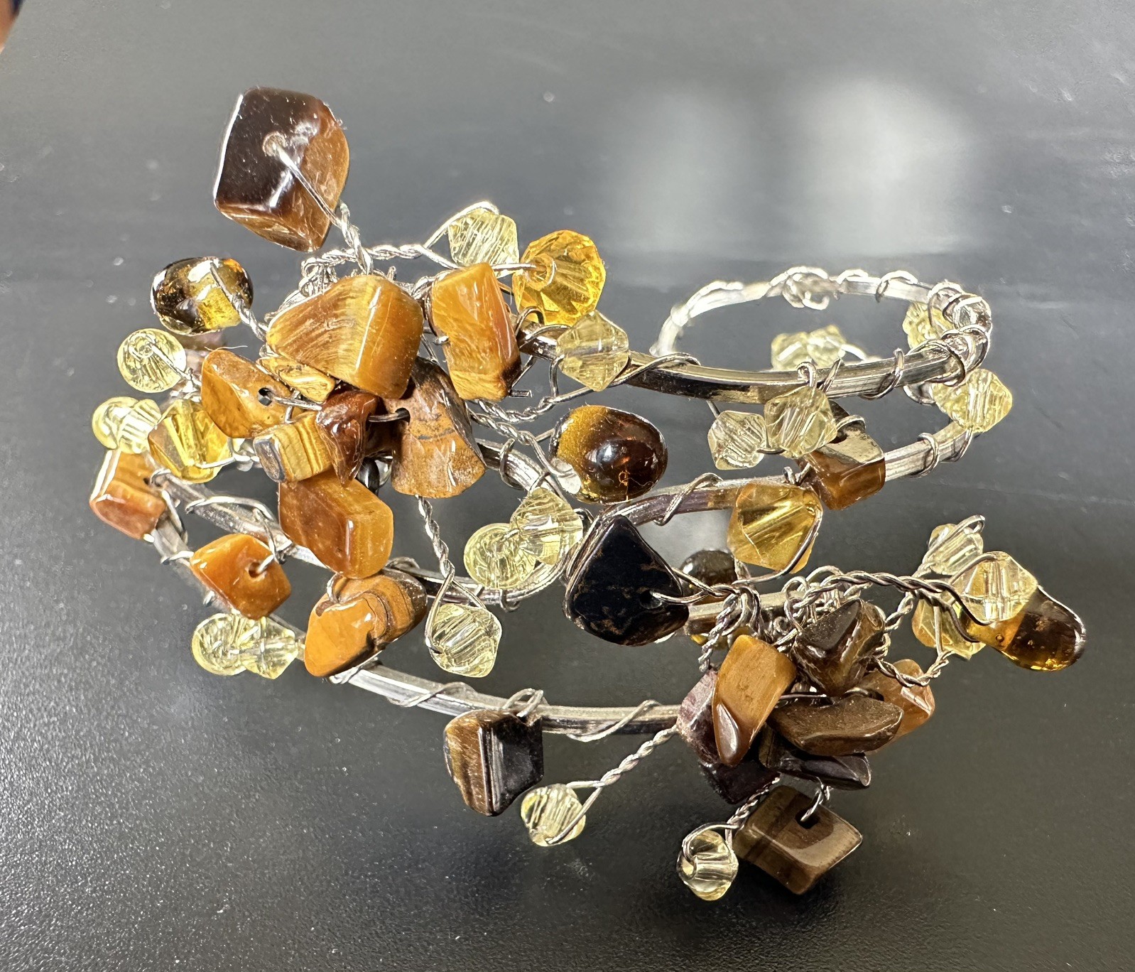2x Tiger’s Eye Citrine Cuff Bracelet & handmade glass Bracelet Set Of 2