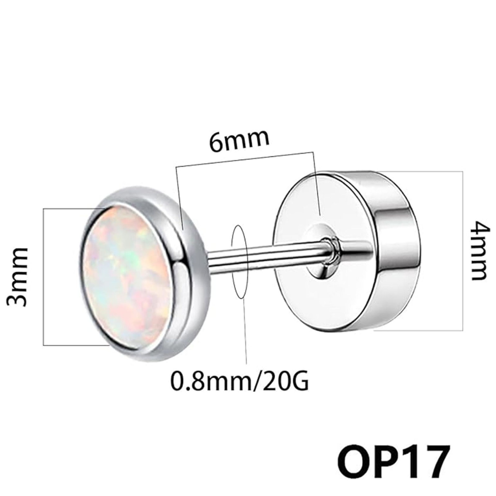 A Pair 316L STAINLESS STEEL SCREW BACK Opal Round Ball Stud EARRINGS 4mm H11