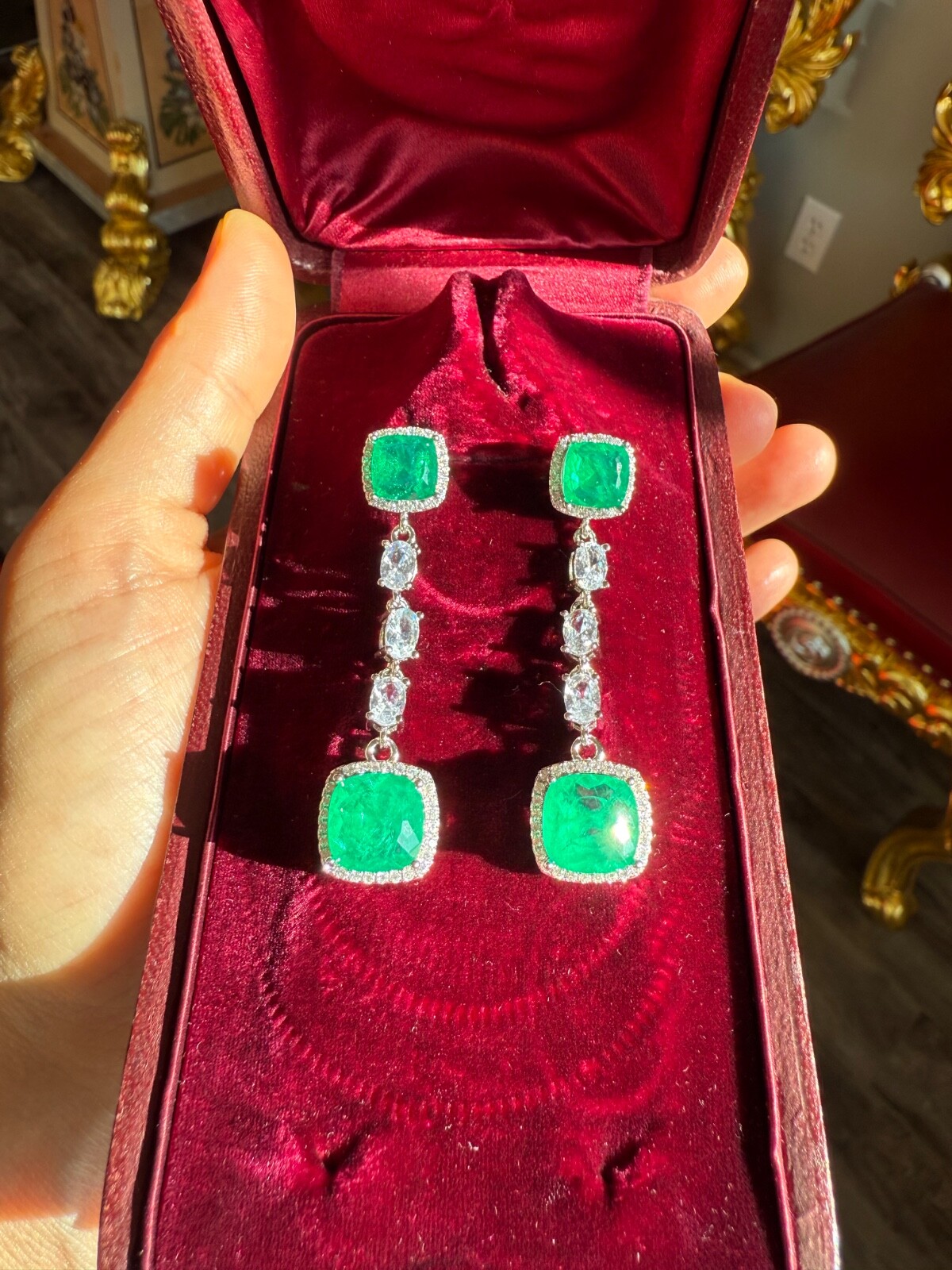 Star Of Hollywood, Emerald Dangle Drop Earrings