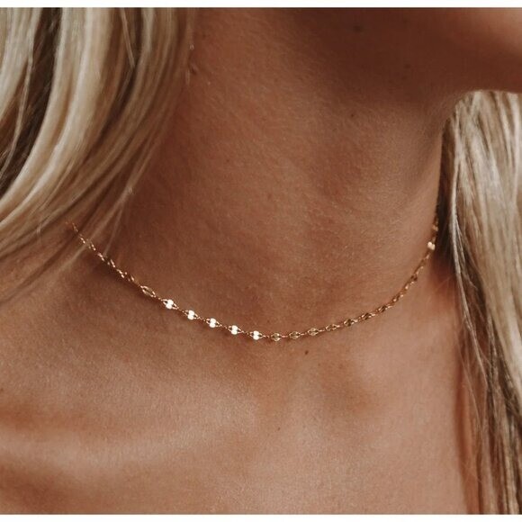 WATERPROOF Gold Chain Necklace Layering Necklace Dainty Gold Sparkle Chain