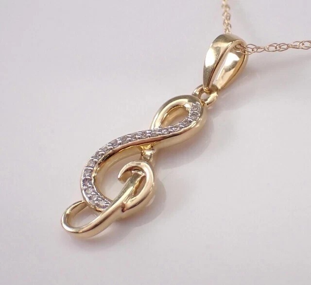 Music Shape Charm Pendant 1Ct Round Cut Simulated Diamond 14K Yellow Gold Plated