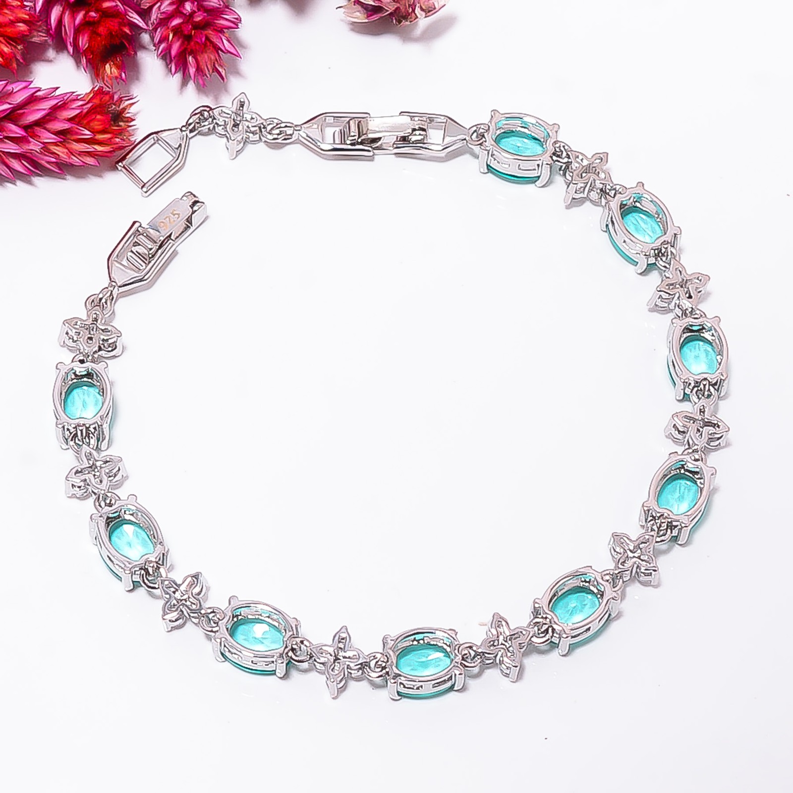 Paraiba Tourmaline, CZ 925 Sterling Silver Adjustable Bracelet 7-8″ B133917