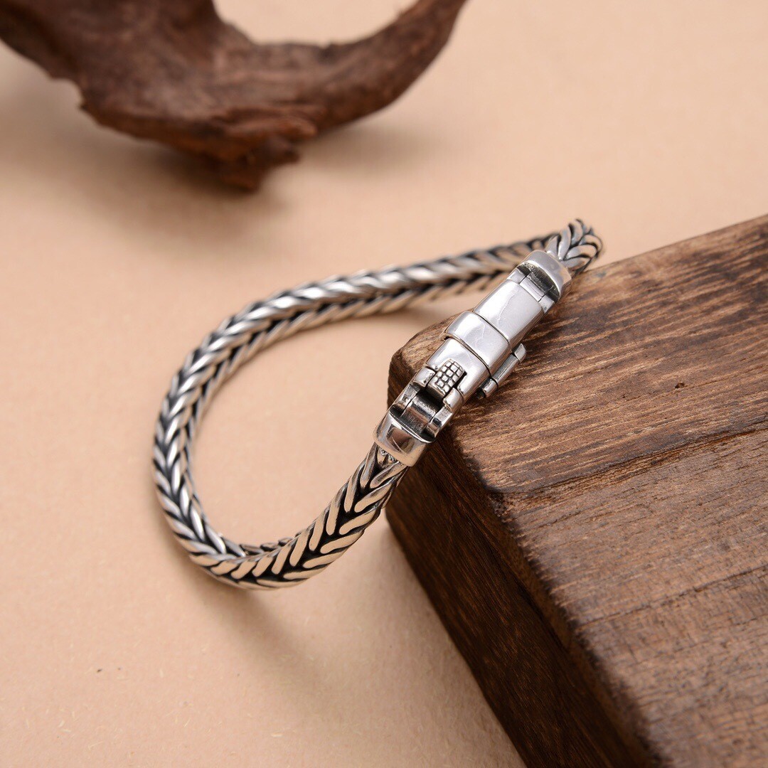Men’s Bracelet 925 Sterling Silver 5mm Wheat Link Chain 7.87inch Length
