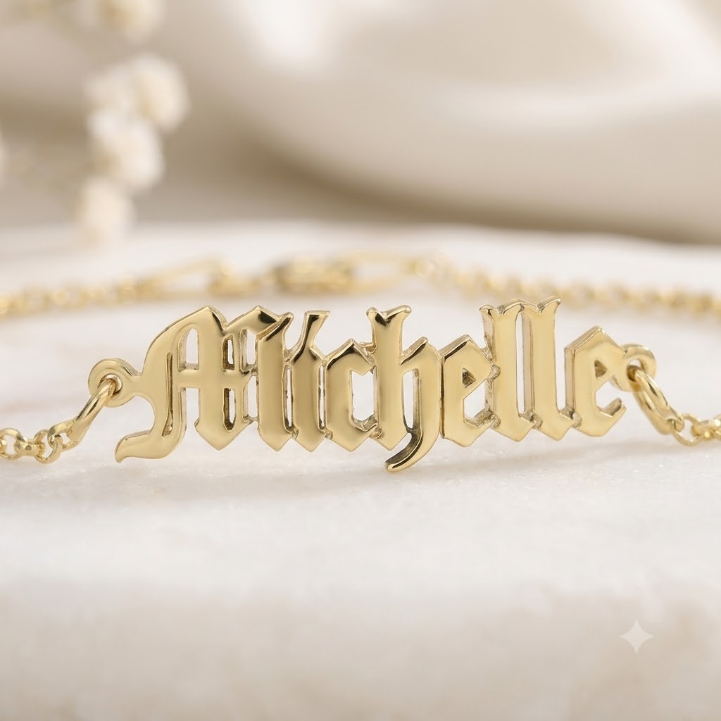 Custom Name Bracelet Old English Font Personalized Handmade Gift for Her