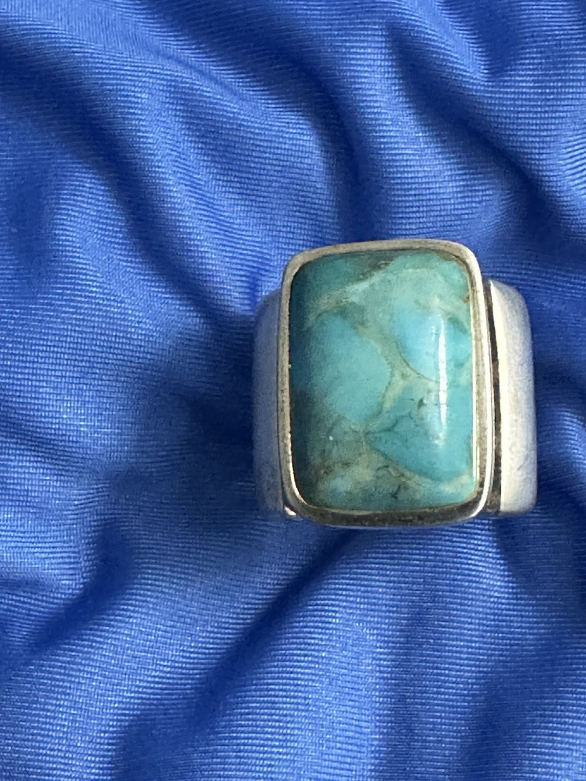 Barse 925 Sterling Silver Cushion Turquoise Bezel Set Band Ring Size 8.25
