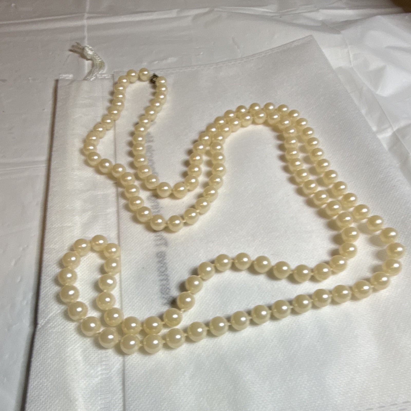 Ivory Faux Pearl Beaded Strand Necklace, Gold Tone, Spring Ring Clasp