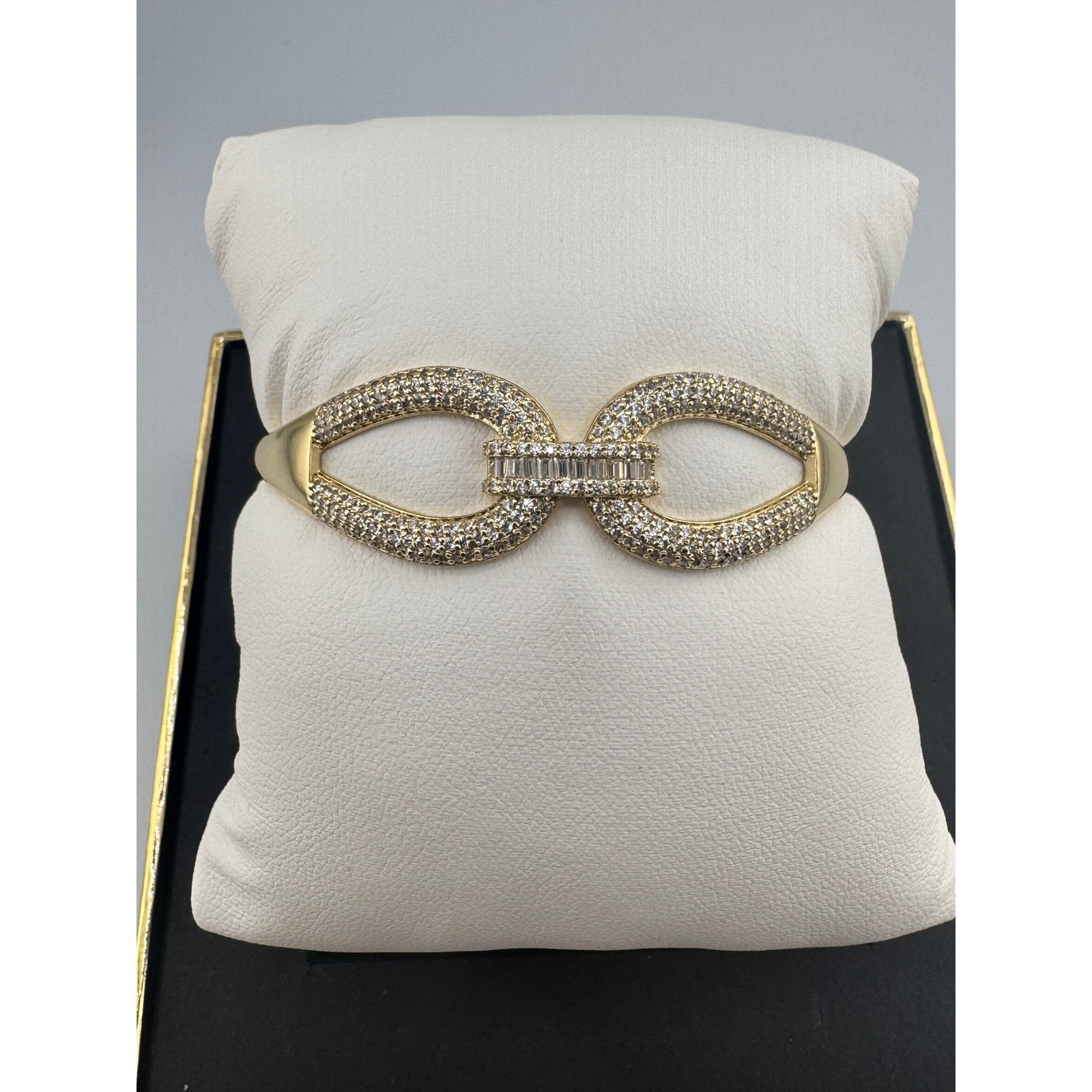 Gold Tone with Pave Crystal Baguette Hinge Bangle Bracelet