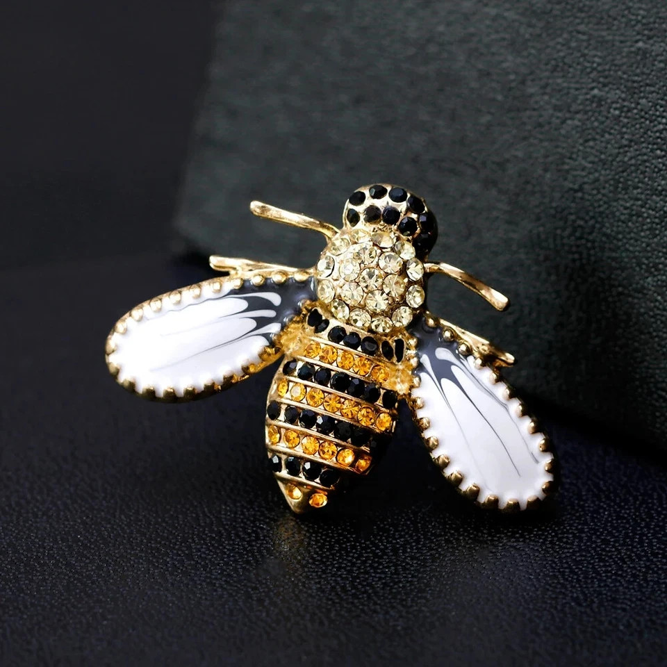 Rhinestone Bee Brooch Pin Gold Tone Insect Jewelry, Summer Beach Jewelry Gift US