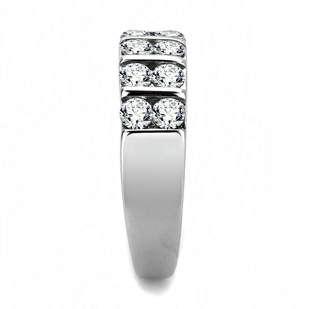 TK3504 – High polished (no plating) Stainless Steel Ring with AAA Grade CZ in