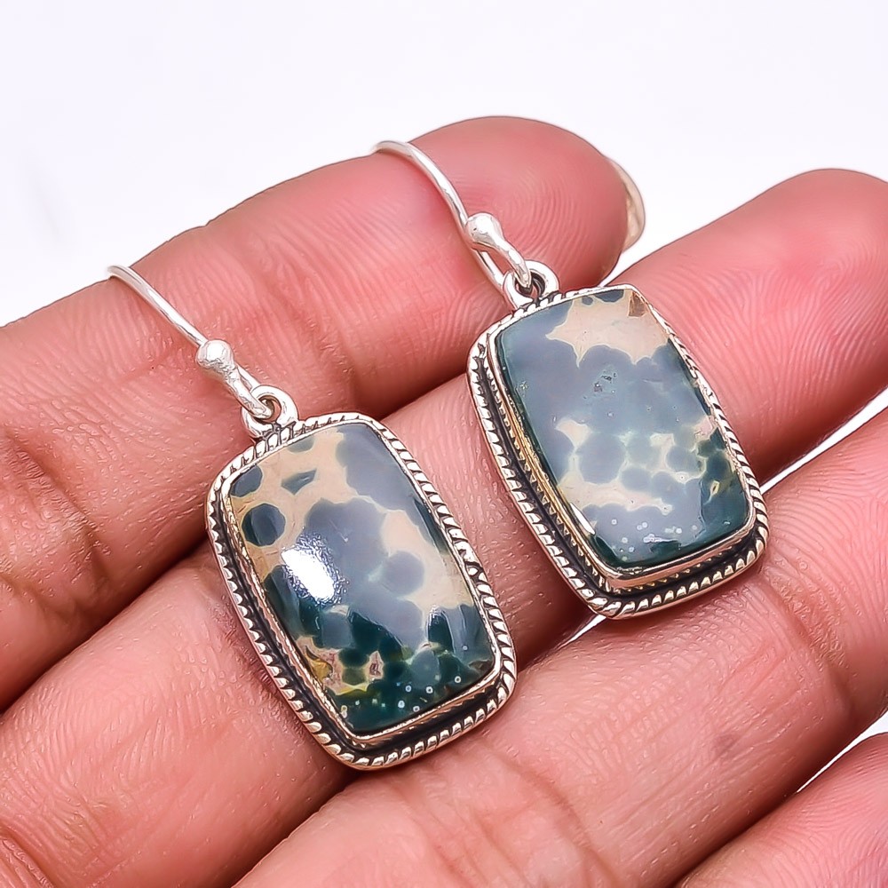 Ocean Jasper Handmade 925 Sterling Silver Earring 1.56″ E18, Christmas Gift