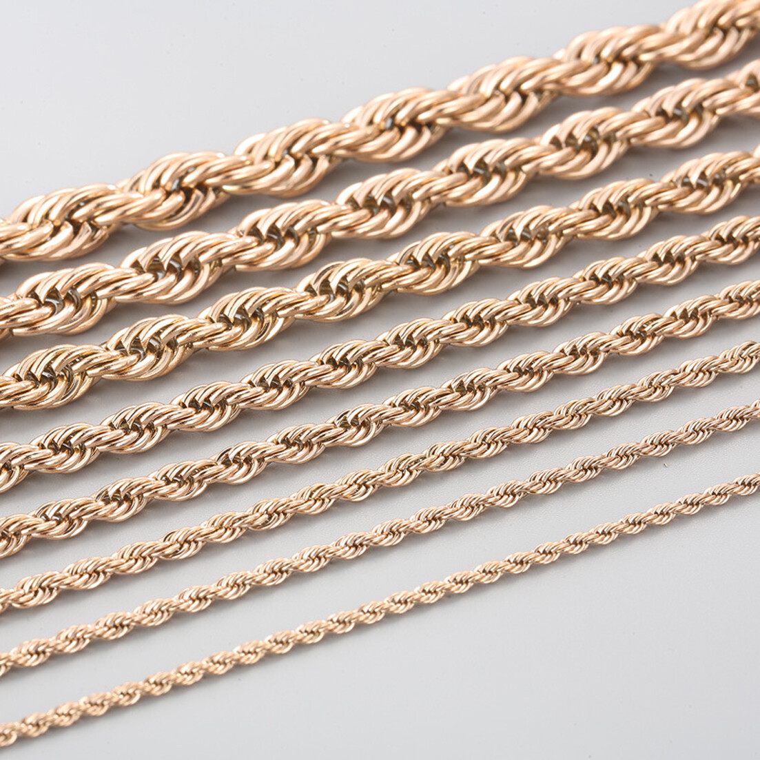 Stainless Steel Rope Chain Rose Gold Plated 20″22″24″ Men Women Necklace 2-8mm