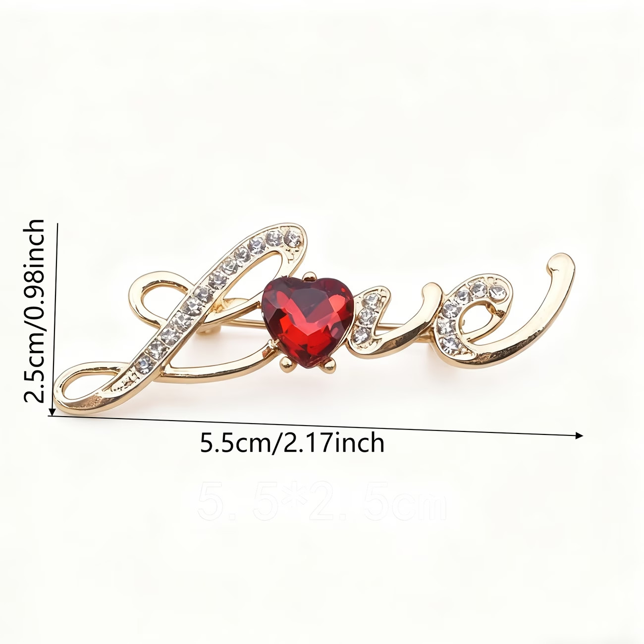 Broche elegante en forma LOVE con corazon de brillante marron para mujer