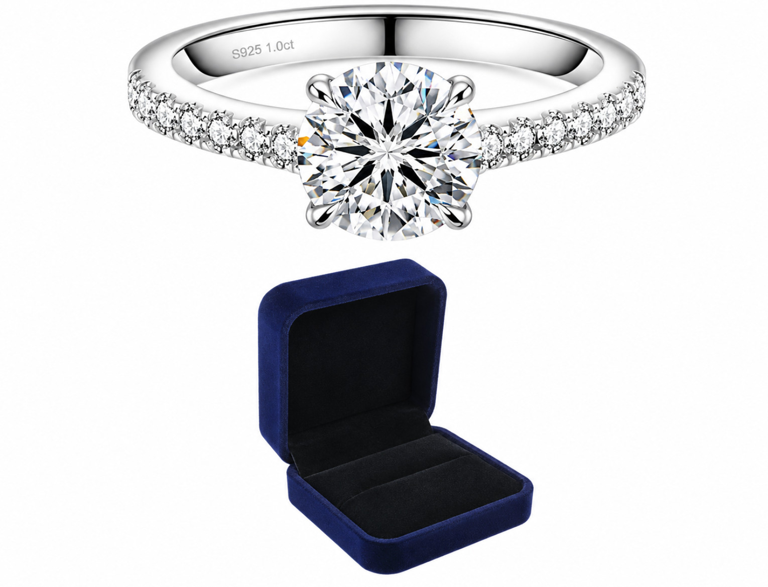 Round Cut Moissanite Ring 1.0 Carat | 925 Sterling Silver-GRA Included