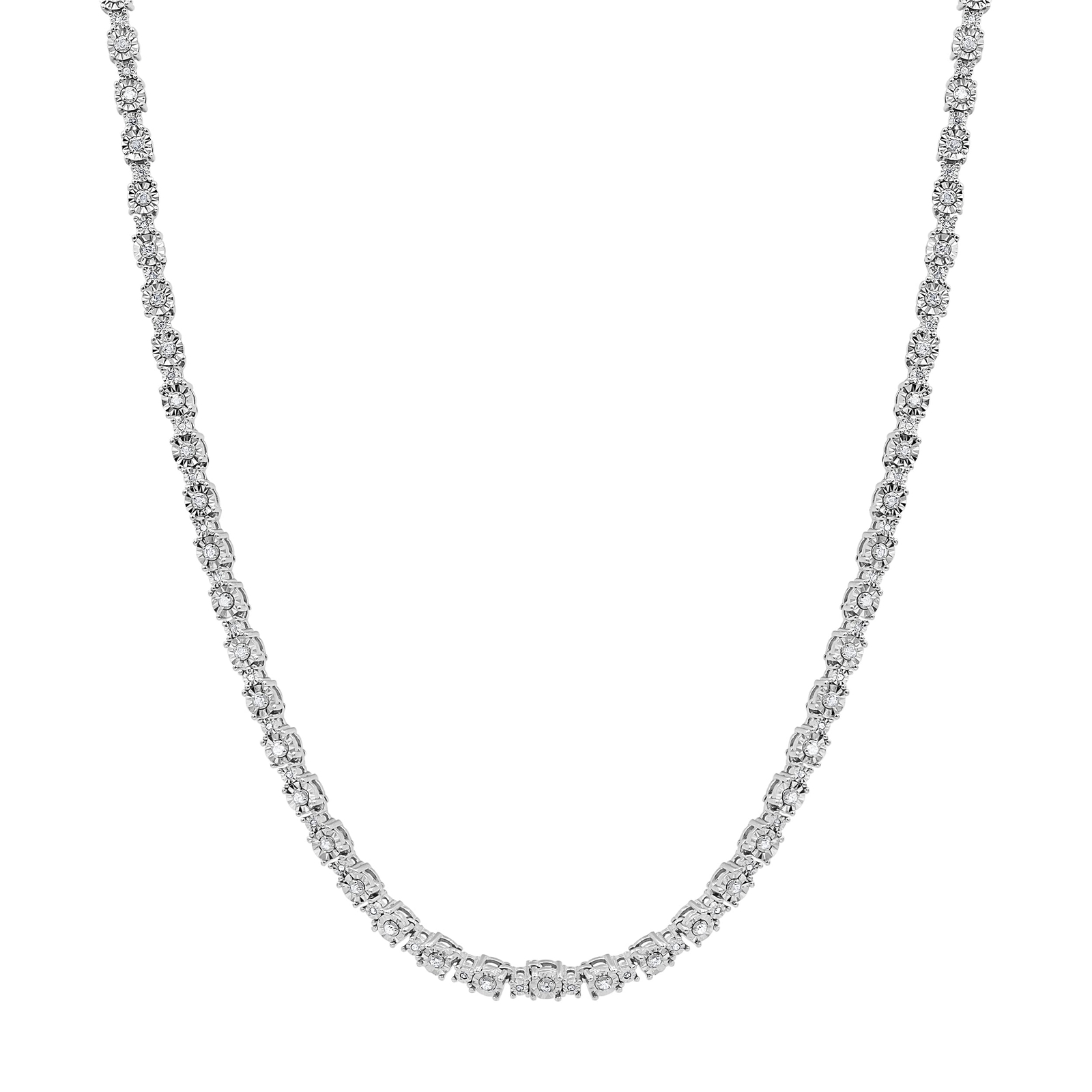 1.00 Ct Illusion Set Round Cut Diamond Tennis Necklace in Sterling Silver