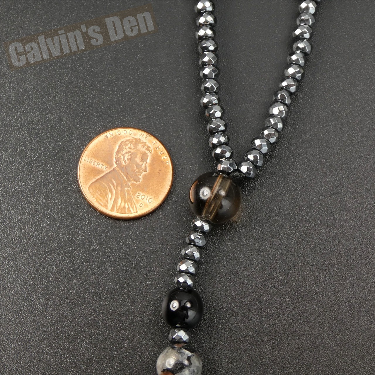 Yooperlite Black Onyx Smokey Quartz Bead Black Hematite Cross Rosary Necklace