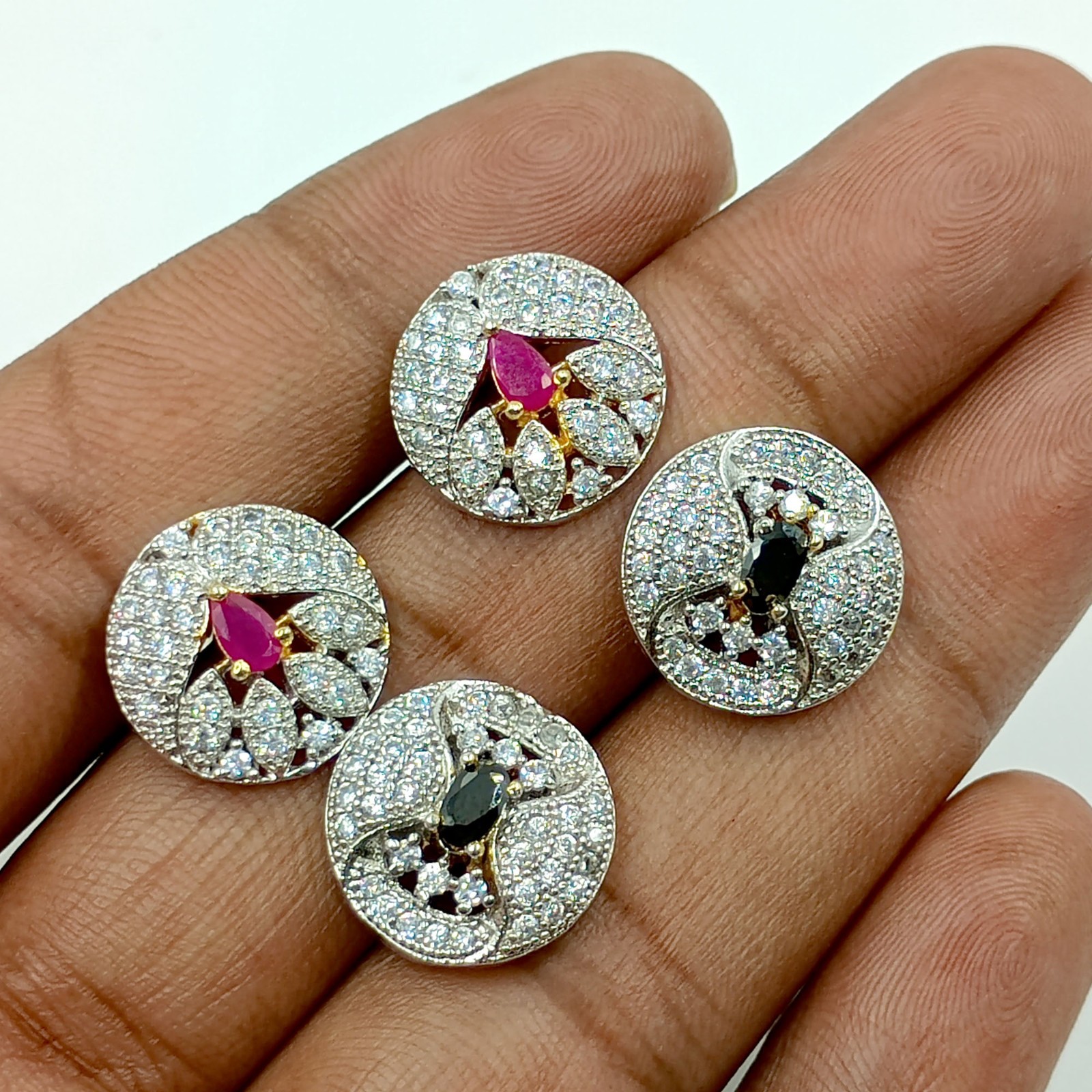 Ruby & Black Onyx CZ Stud Earrings 22k Gold Plated Traditional Indian Jewelry