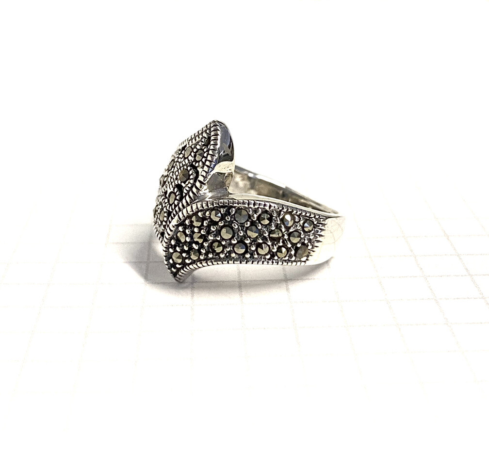 (SIZE 6,7,8,9) MARCASITE Stones RING Filigree Detailing .925 STERLING SILVER